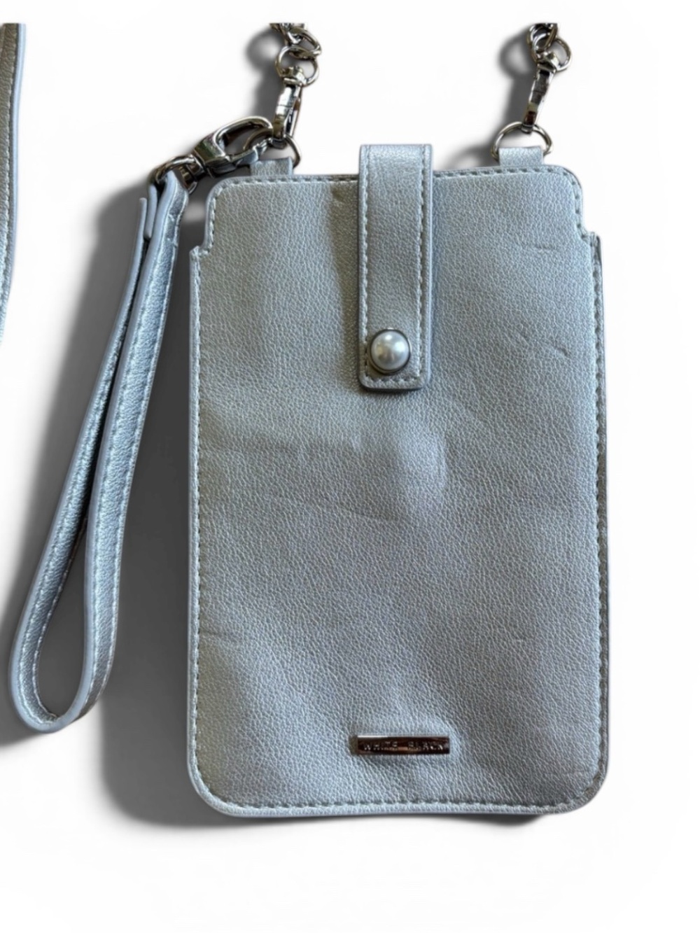 WHBM metallic silver crossbody & clutch phone bag
